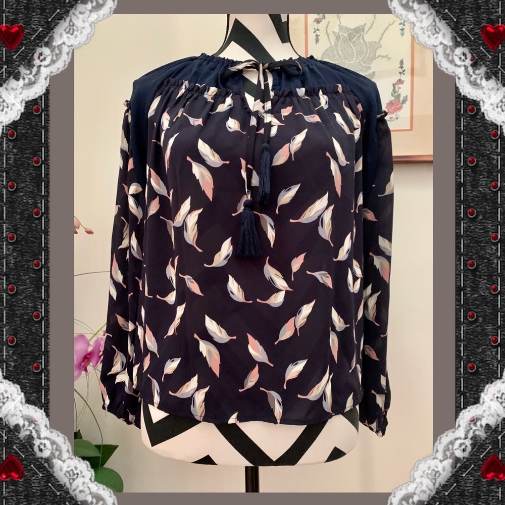 Q&A Ruffle Print Tied Neck Blouse